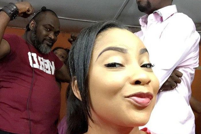 Linda Ejiofor and Iyke Okechukwu on set