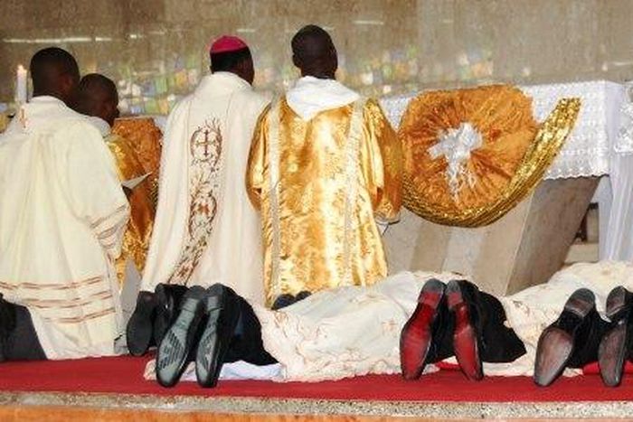 Catholic priest during consecration