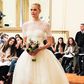 Corinne ball gown in silk organza with bodice and cape of lace by Peter Langner.