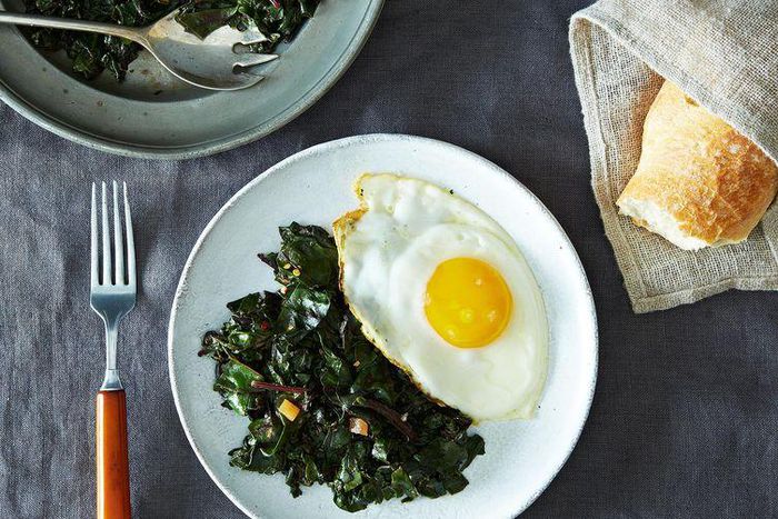 beet-greens with fried egg
