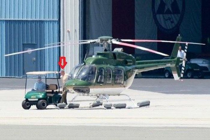 Harrison Ford flies helicopter