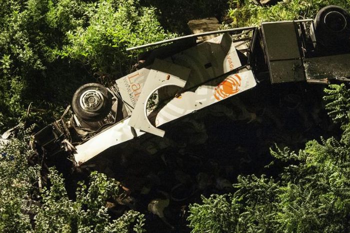 The tourist bus, which was carrying around 50 pilgrims who had visited a Catholic shrine, rammed several cars after its brakes failed on a bend near Avellino on July 28, 2013