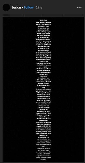 Buku Abi slams her dad in new Instagram post [Instagram/Bu.k.u]
