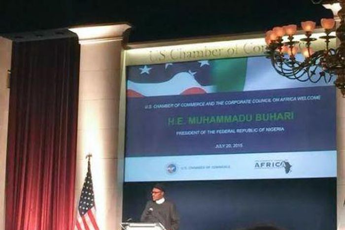 President Muhammadu Buhari attends dinner in US on July 20, 2015.