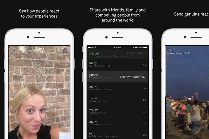 Screenshots from the Beme app