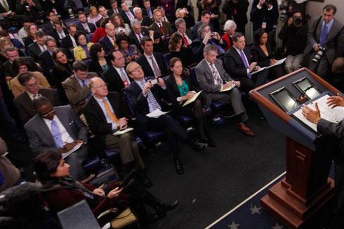 President Barack Obama speaks in the James Brady Press Briefing Room of the White House.