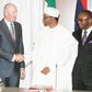 President Muhammadu Buhari meets with newly-appointed Group Managing Director (GMD) of the Nigerian National Petroleum Corporation (NNPC), Ibe Kachikwu and Chairman/Managing Director of Exxonmobil Nigeria, Nolan O’Neal in Abuja on August 4, 2015.