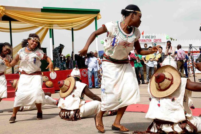 A cultural troupe performing at the inauguration of the 6th African arts and crafts expo