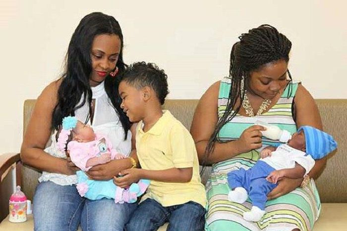 Mother and daughter and their babes.