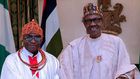 Oba of Benin, His Royal Majesty, Omo N’Oba Uku Akpolokpolo, Oba Ewuare II (L) and President Buhari (R)
