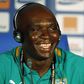 Francois Zahoui smiles during a news conference at the Stade De L'Amitie Stadium in Gabon's capital Libreville, February 7, 2012.  REUTERS/Thomas Mukoya