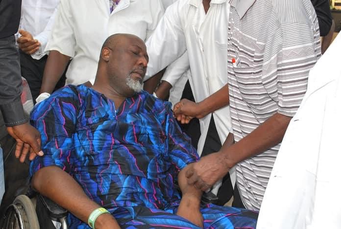 Senator Dino Melaye required medical treatment after he surrendered to police officers after an 8-day siege on his home [Facebook/Nigeria Police Force]