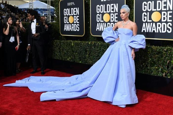"A Star is Born" best actress nominee Lady Gaga makes a grand entrance on the Golden Globes red carpet in Valentino