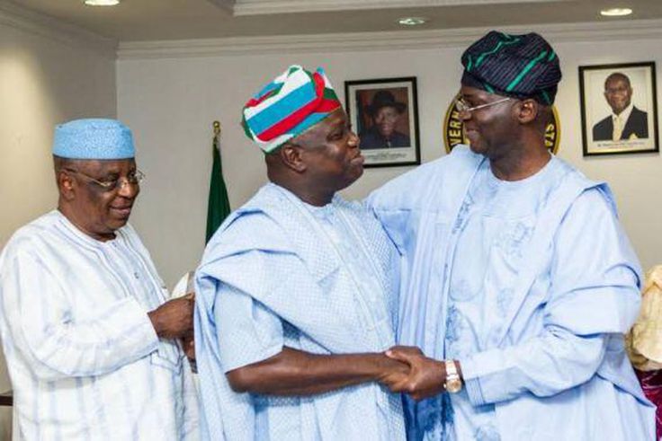 Lagos State Governor, Akinwunmi Ambode and his predecessor, Babatunde Fashola, currently Nigeria' Minister of Power, Works and Housing