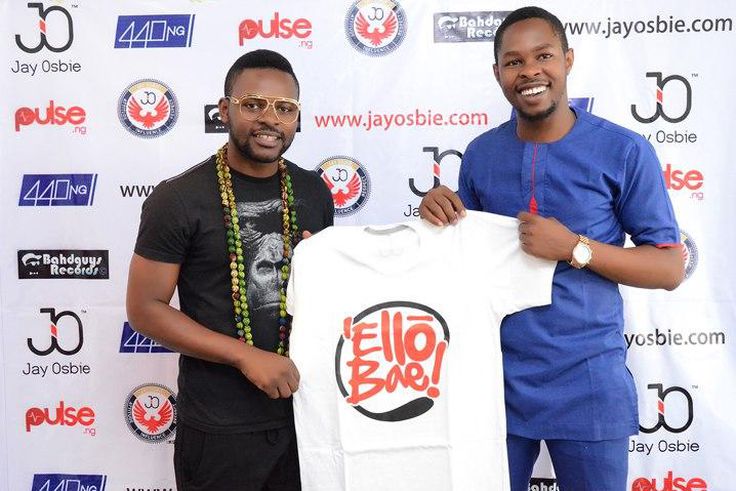 Falz The Bad Guy and Adejuwon Isola-Osobu of Jay Osbie revealing a tee shirt from the new line