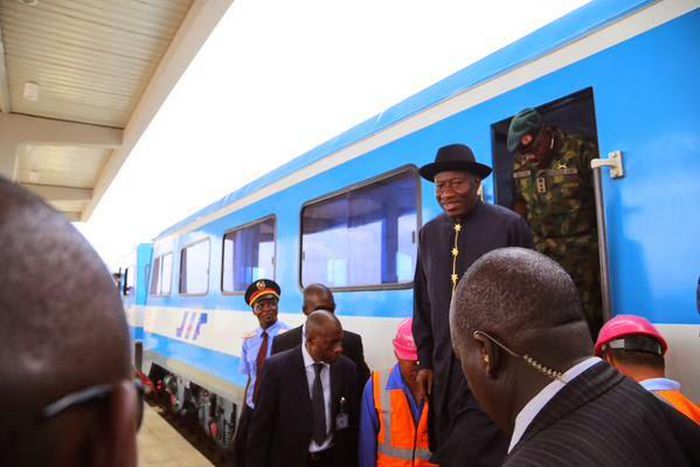 President Jonathan inspects the Abuja rail project on Thursday, May 7.