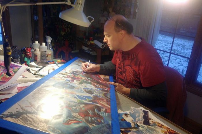 Alex Ross working on Beatles Yellow Submarine Print