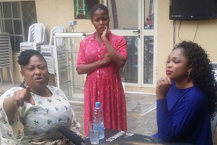 Ronke Oshodi Oke and Kemi Afolabi on the movie set