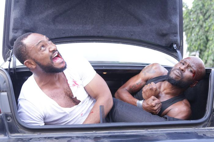 Blossom Chukwujekwu and Ikechukwu on set of 'Gbomo Gbomo Express'