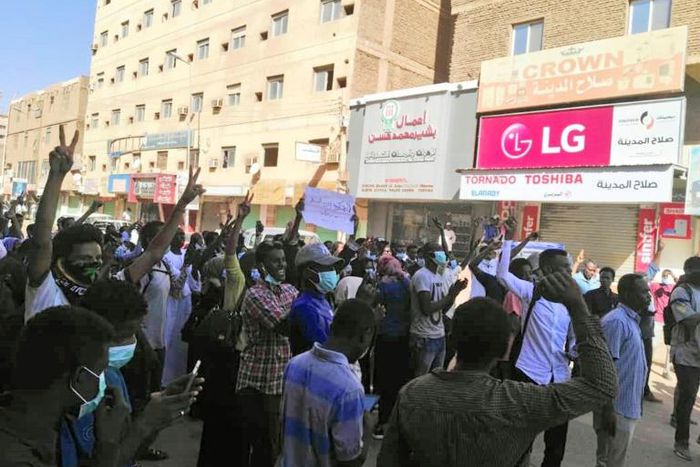 Sudanese protesters chant slogans during an anti-government demonstration in the capital Khartoum on January 6, 2019