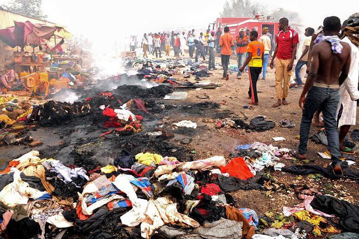 The scene of a double explosion in Jos, Plateau state on Thursday, December 11, 2014.