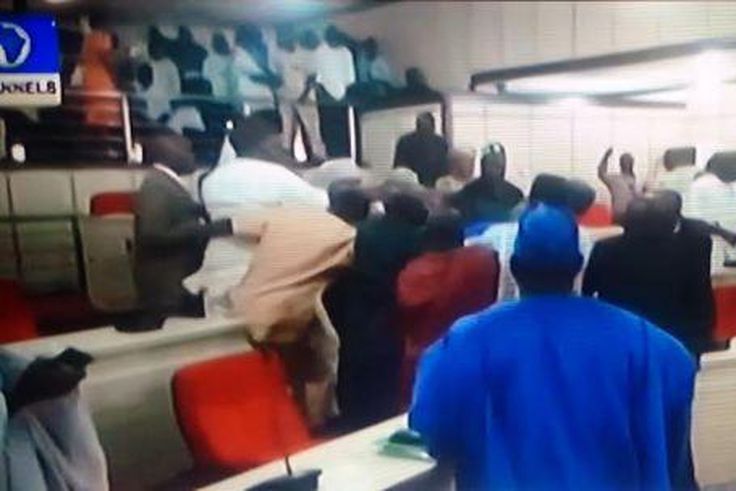Benue State lawmakers engage in physical combat on June 23, 2015.