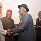 President Goodluck Jonathan and APC Presidential candidate, Muhammadu Buhari at the 2015 general elections sensitization workshop on non-violence in Abuja.