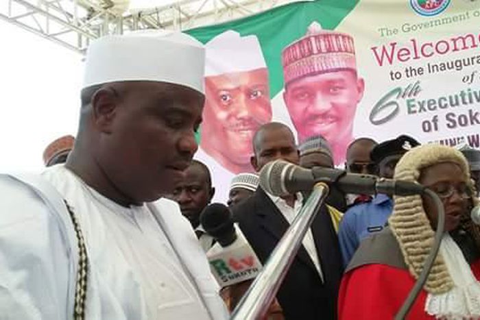 Aminu Tambuwal being sworn in as the Sokoto State Governor earlier today.