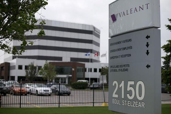 The sign of Valeant Pharmaceuticals International Inc is seen at its headquarters in Laval, Quebec May 19, 2015.   REUTERS/Christinne Muschi