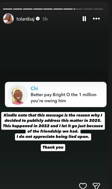 BBNaija’s Tolanibaj debunks ₦1 million debt claims, posts receipts