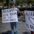People demonstrate in favor of Joaquin "El Chapo" Guzman outside the Mexican foreign ministry