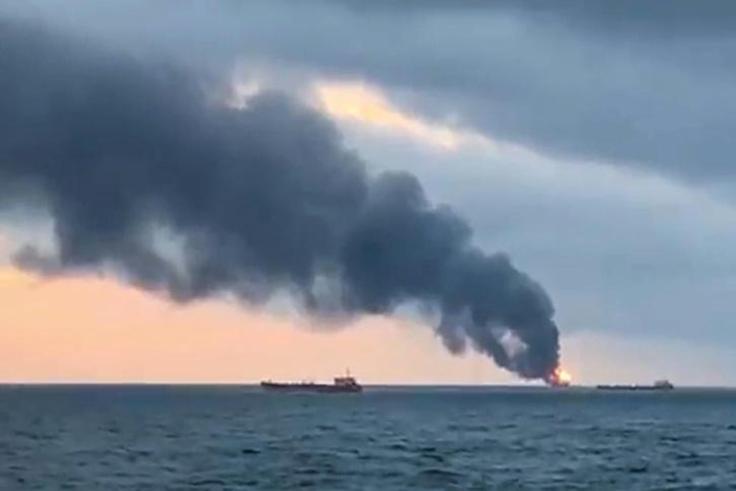 Up to 20 people are presumed dead off Russia-annexed Crimea after a fire engulfed two ships sailing under the Tanzanian flag
