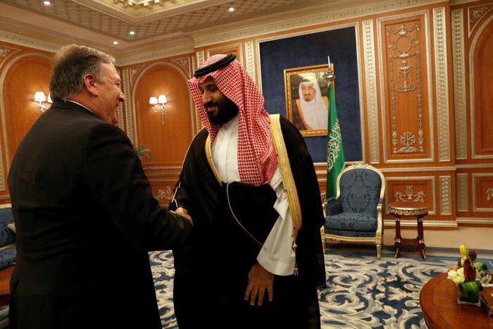 US Secretary of State Mike Pompeo meets Saudi Crown Prince Mohammed bin Salman during a previous visit to Riyadh on October 16, 2018