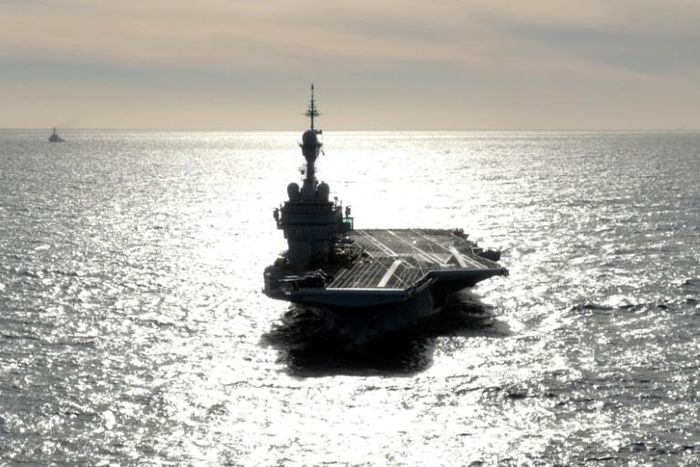 The Charles de Gaulle aircraft carrier in the Mediterranean Sea on February 8, 2019.
