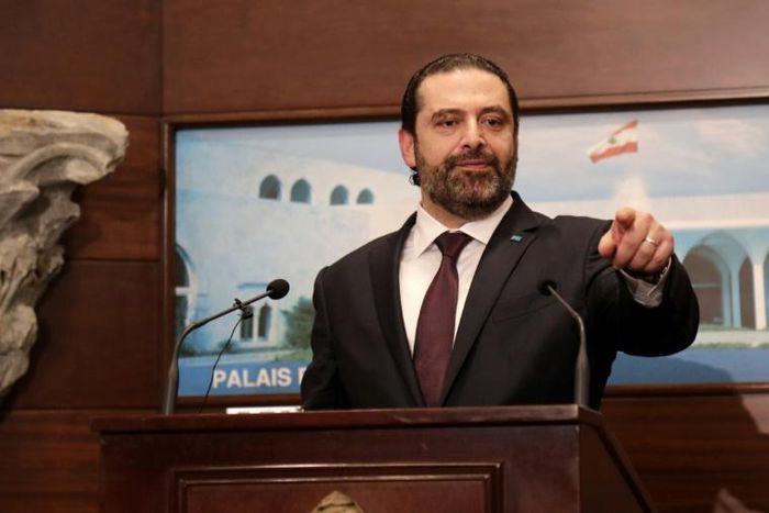 Lebanese Prime Minister Saad Hariri addresses the media after announcing the new cabinet during a press conference at the presidential palace in Baabda, east of the capital Beirut, on January 31, 2019