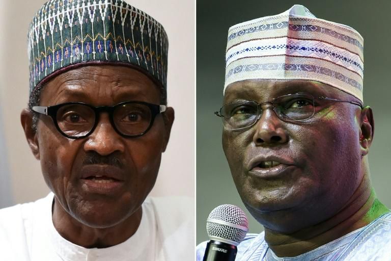Nigerian President Muhammadu Buhari (L) is competing against former vice-president Atiku Abubakar (R) in the election