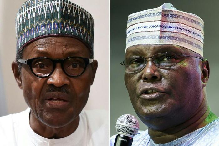 Nigerian President Muhammadu Buhari (L) is competing against former vice-president Atiku Abubakar (R) in the election