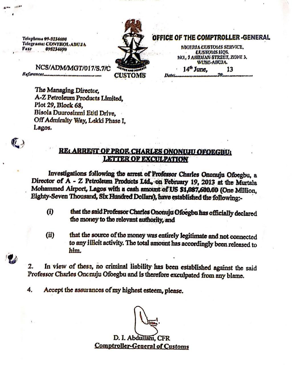 Comptroller-General of Customs clearing Prof Ofoegbu of A-Z Petroleum Products Ltd 1-2 resized 1