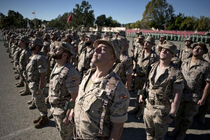 Spanish Legion forces hold a farewell ceremony at a base in Almeria on January 23, 2015, for troops heading to Iraq to train forces battling IS