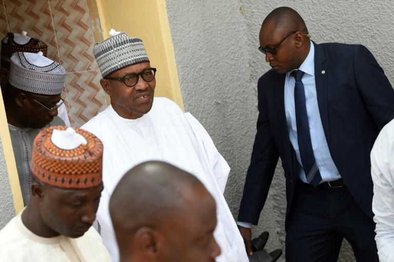 President Mohammadu Buhari prayed with other worshippers at the Central Mosque in his native town, Daura