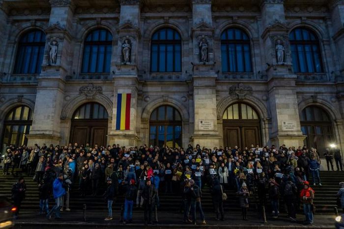 Magistrates protest in front of the Court of Appeal in Bucharest, against recent amendments to limiting judicial independence and weakening the fight against corruption.