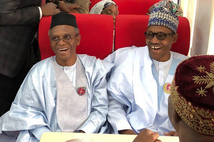 Kaduna State Governor, Nasir El-Rufai with President Muhammadu Buhari at Rigasa train station in Kaduna