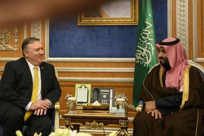 US Secretary of State Mike Pompeo meets Saudi Crown Price Mohammed bin Salman in Riyadh on January 14, 2019