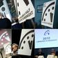 A combination of file pictures shows (clockwise from top L) the Doomsday Clock on January 25, 2018; on January 26, 2017; on January 26, 2016; on January 22, 2015; on January 10, 2012; and on January 14, 2010