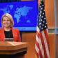 US State Department spokeswoman Heather Nauert speaks from the podium in May 2018