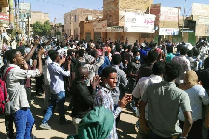 Sudanese protesters chant slogans during an anti-government demonstration in the capital Khartoum on January 6, 2019