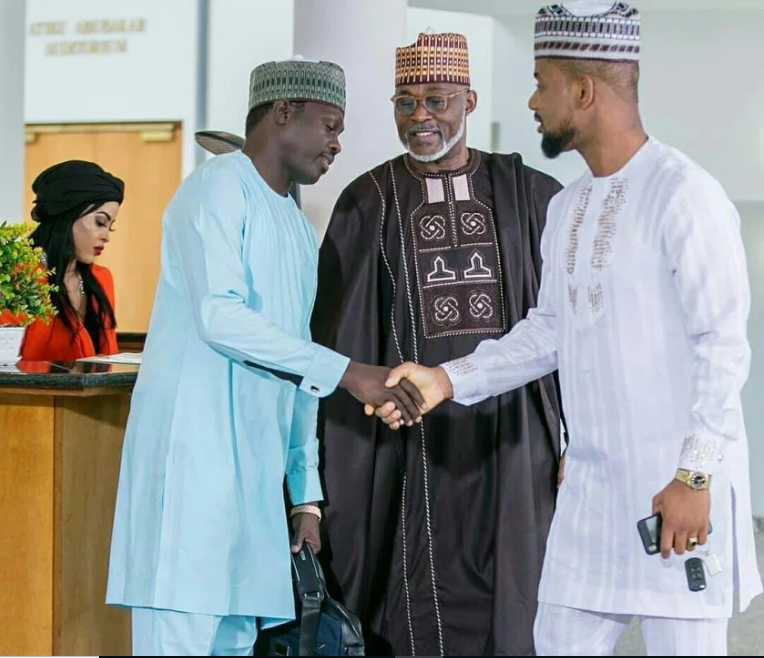 Ali Nuhu, RMD and Alexx Ekubo on the set of 'Zero Hour.' [Nollywood Observer]