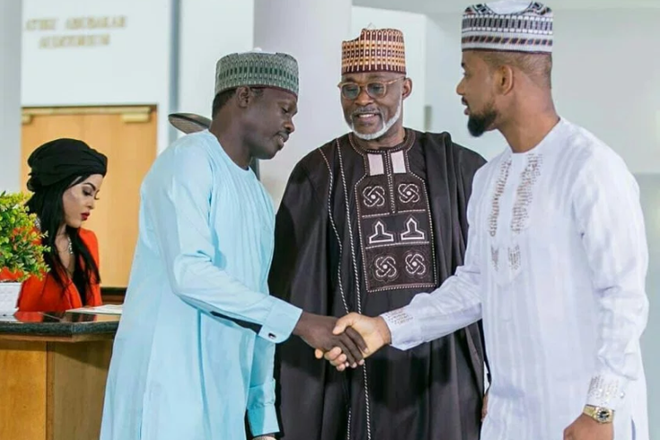 Ali Nuhu, RMD and Alexx Ekubo on the set of 'Zero Hour.'