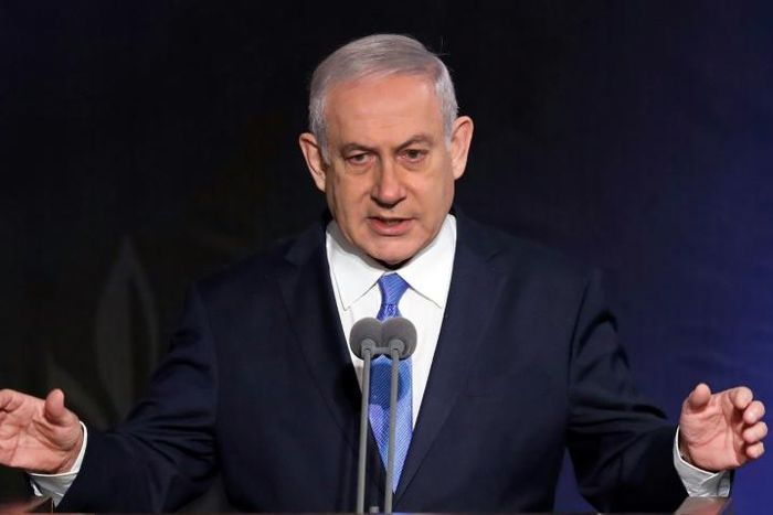 Israeli Prime Minister Benjamin Netanyahu speaks during a handover ceremony for the new chief of staff on January 15, 2019 in Tel Aviv