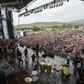 People attend the three-day pro-regime concert called by Venezuela President Nicolas Maduro to rival a charity music festival organized by British entrepreneur Richard Branson, on the Venezuelan side of the Tienditas International Bridge